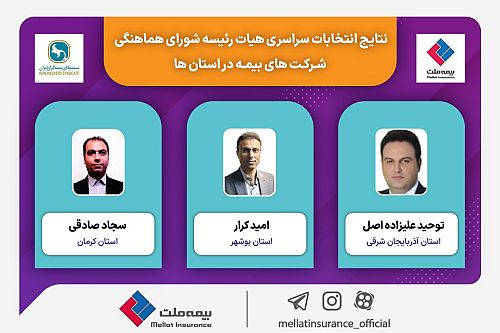  انتخاب روسای شعب بیمه ملت به عنوان دبیر شورای هماهنگی‌ شرکت‌های بیمه در استانهای آذربایجان شرقی، کرمان و بوشهر 