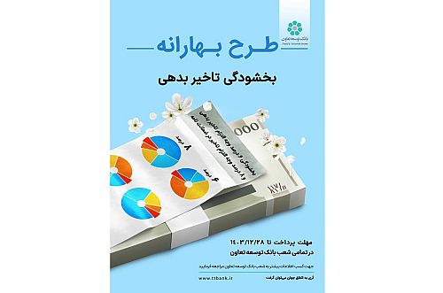  «طرح بهارانه» بانک توسعه تعاون برای بخشودگی جریمه اقساط 