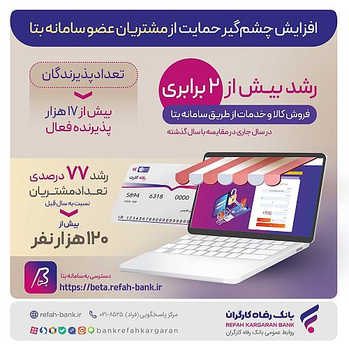 افزایش چشم‌گیر حمایت‌های بانک رفاه کارگران از مشتریان عضو سامانه 