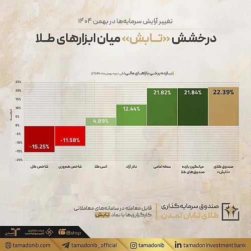 تغییر آرایش سرمایه‌ها در بهمن ۱۴۰۴؛ درخشش «تابش» میان ابزارهای طلا