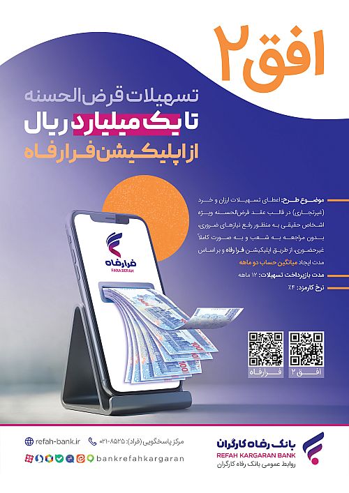 تسهیلات ۱۰۰ میلیون تومانی غیرحضوری در طرح افق ۲ بانک رفاه کارگران