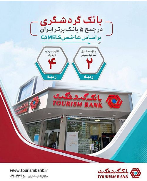  بانک گردشگری در جمع ۵ بانک برتر کشور قرار گرفت