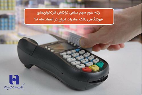 ​رتبه سوم سهم مبلغی تراکنش‌ کارت‌خوان‌های فروشگاهی بانک صادرات ایران در اسفند ماه ٩٨