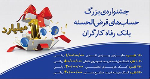  تاریخ و ترکیب نهایی جوایز قرعه کشی حساب های قرض الحسنه پس انداز بانک رفاه کارگران در سال 1399 اعلام شد