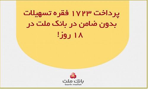  پرداخت ۱۷۲۳ فقره وام بدون ضامن در بانک ملت در ۱۸ روز!